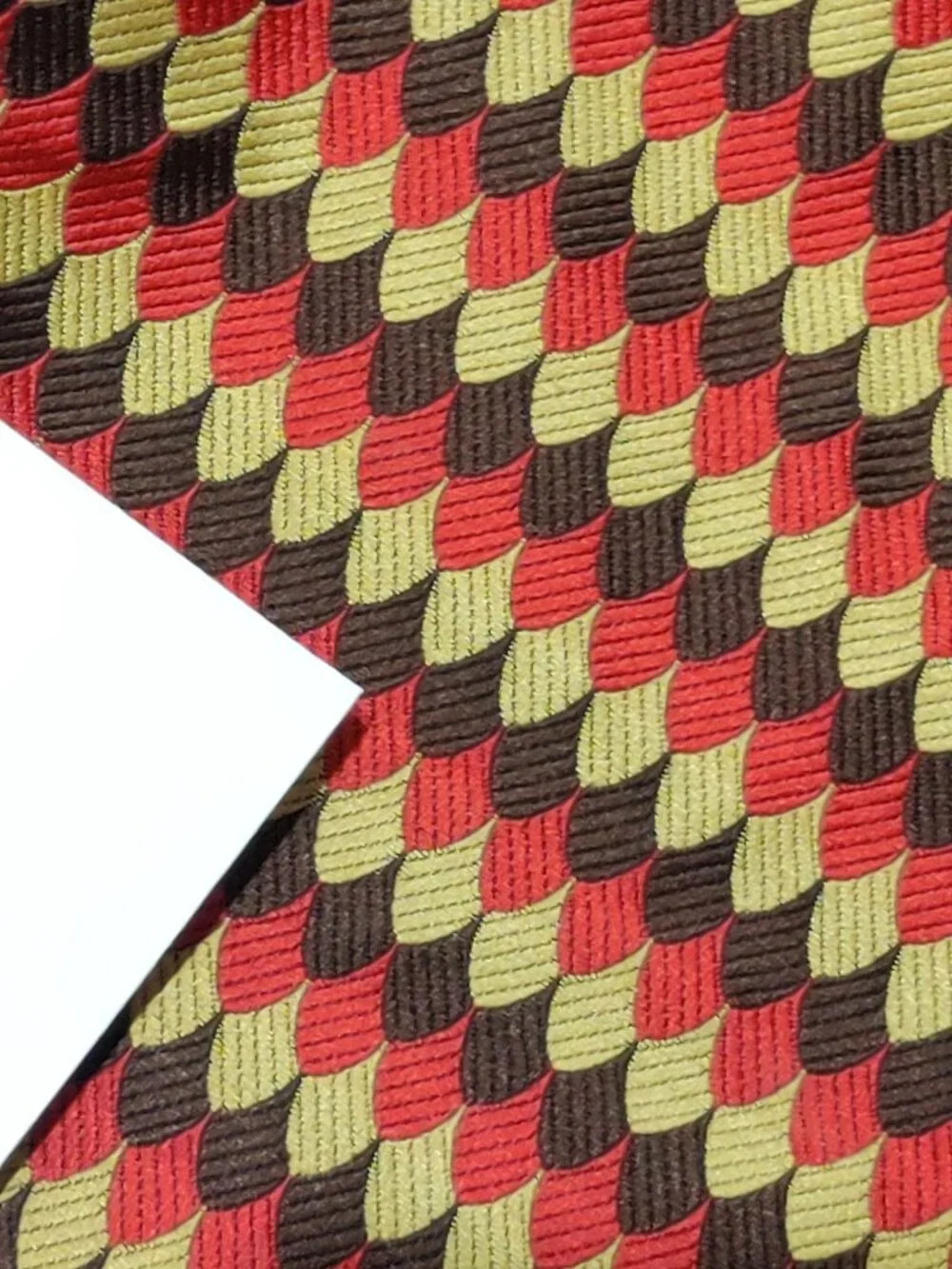 Necktie Vintage 70s Wide Tie Geometric Red Brown Gold Scallop Pattern Retro Mod